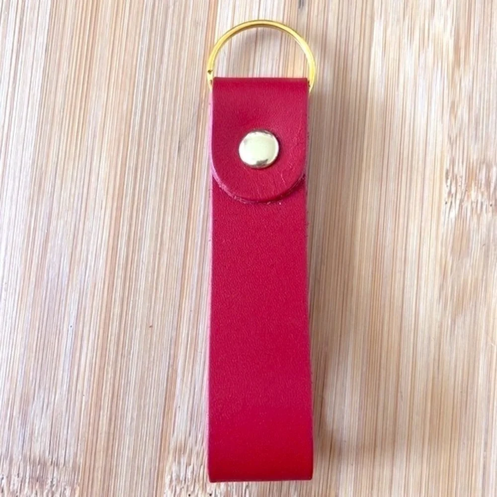 Brand New Giorgio Armani Gold Tone & Red Monogram A Keychain & Red Leather Strap